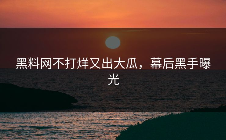 黑料网不打烊又出大瓜，幕后黑手曝光