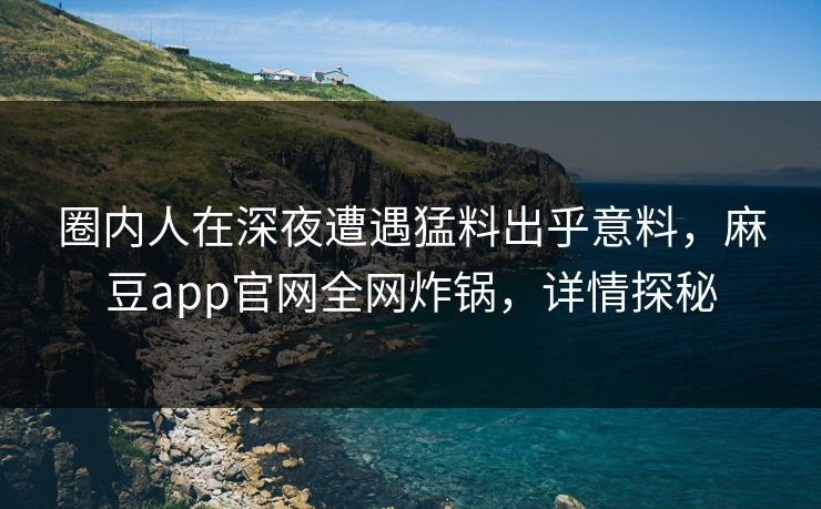 圈内人在深夜遭遇猛料出乎意料，麻豆app官网全网炸锅，详情探秘