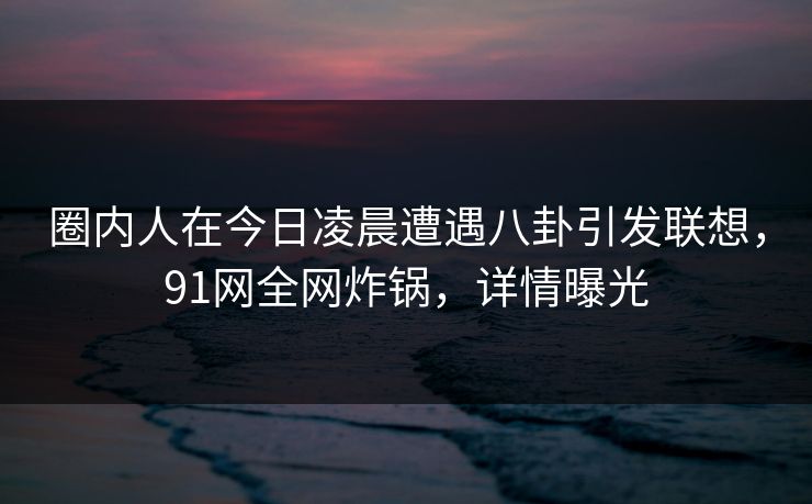 圈内人在今日凌晨遭遇八卦引发联想，91网全网炸锅，详情曝光