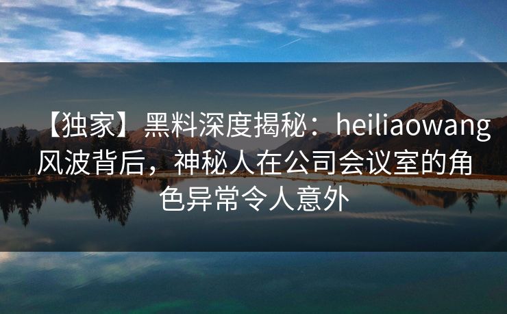 【独家】黑料深度揭秘：heiliaowang风波背后，神秘人在公司会议室的角色异常令人意外