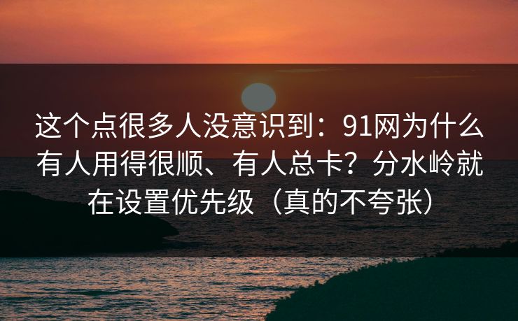 这个点很多人没意识到:91网为什么有人用得很顺、有人总卡?分水岭就在设置优先级(真的不夸张) 这个点很多人没意识到:91网为什么有人用得很顺、有人总卡?分水岭就在设置优先级(真的不夸张)